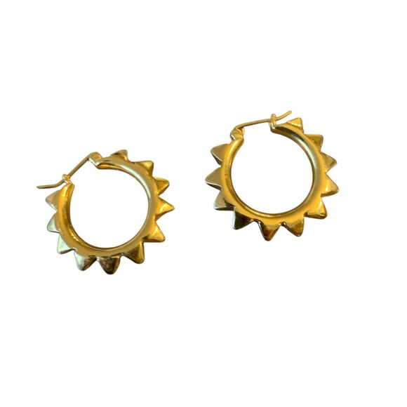 Vtg Tom Binns Spiked Hoop Earrings Gold Plated 1" Punk Rock Avant-Garde Jewelry - Picture 6 of 12